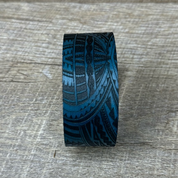 leather bracelet cuff custom lasered blue with tattoo - Picture 2 of 8